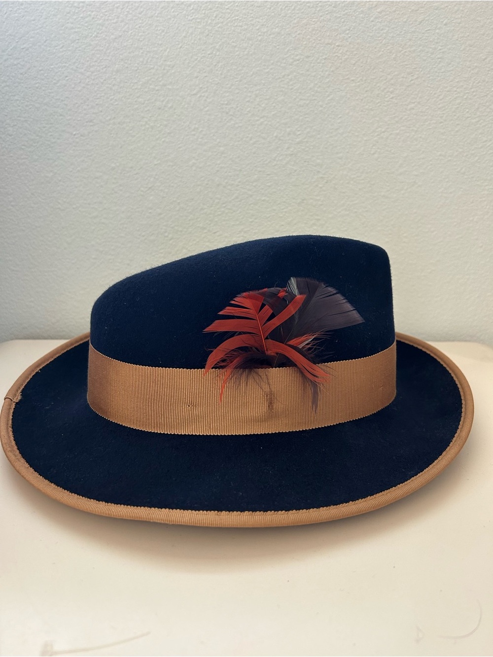 Bruno Capelo Lorenzo Collection Fedora Hat Australian Wool Navy Blue Size Medium